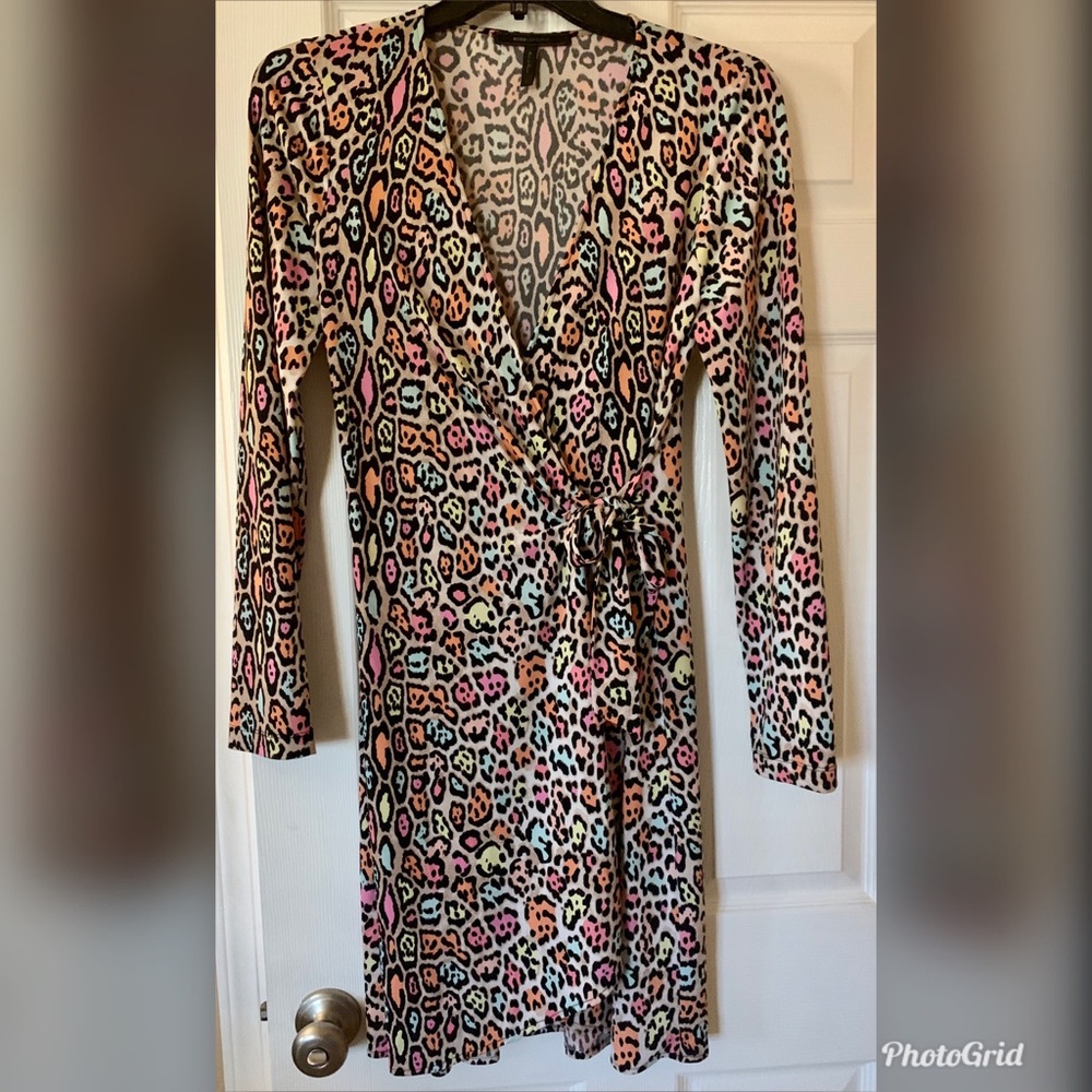 BCBG rainbow leopard print wrap dress